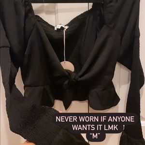 Tie front top- black